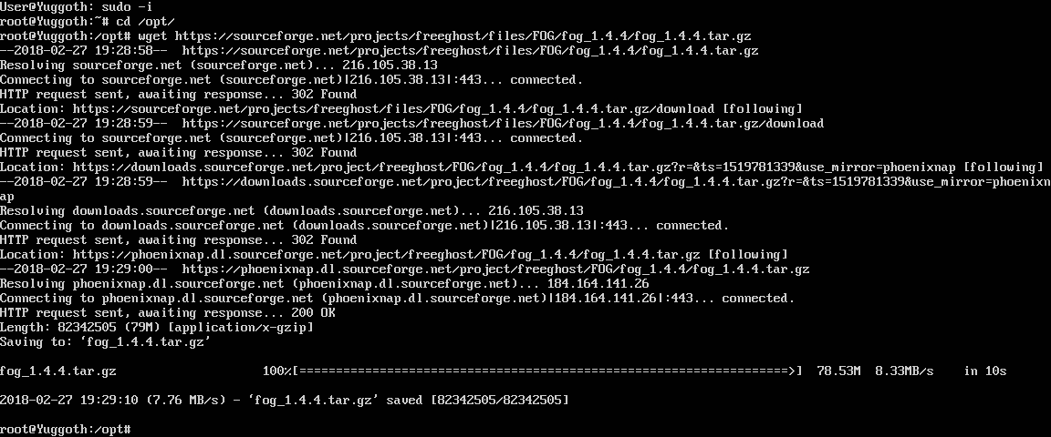 An example screenshot of a terminal after a succesful wget